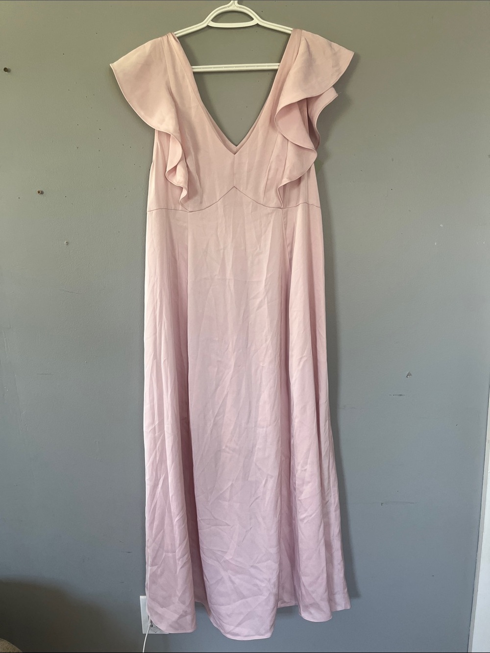 H&M Light Pink V-Neck Ruffle Sleeve Maxi Dress Medium